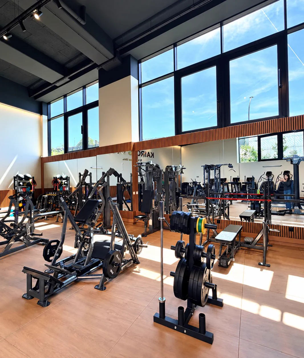 Le plateau sous la verrière, machines et poids libres